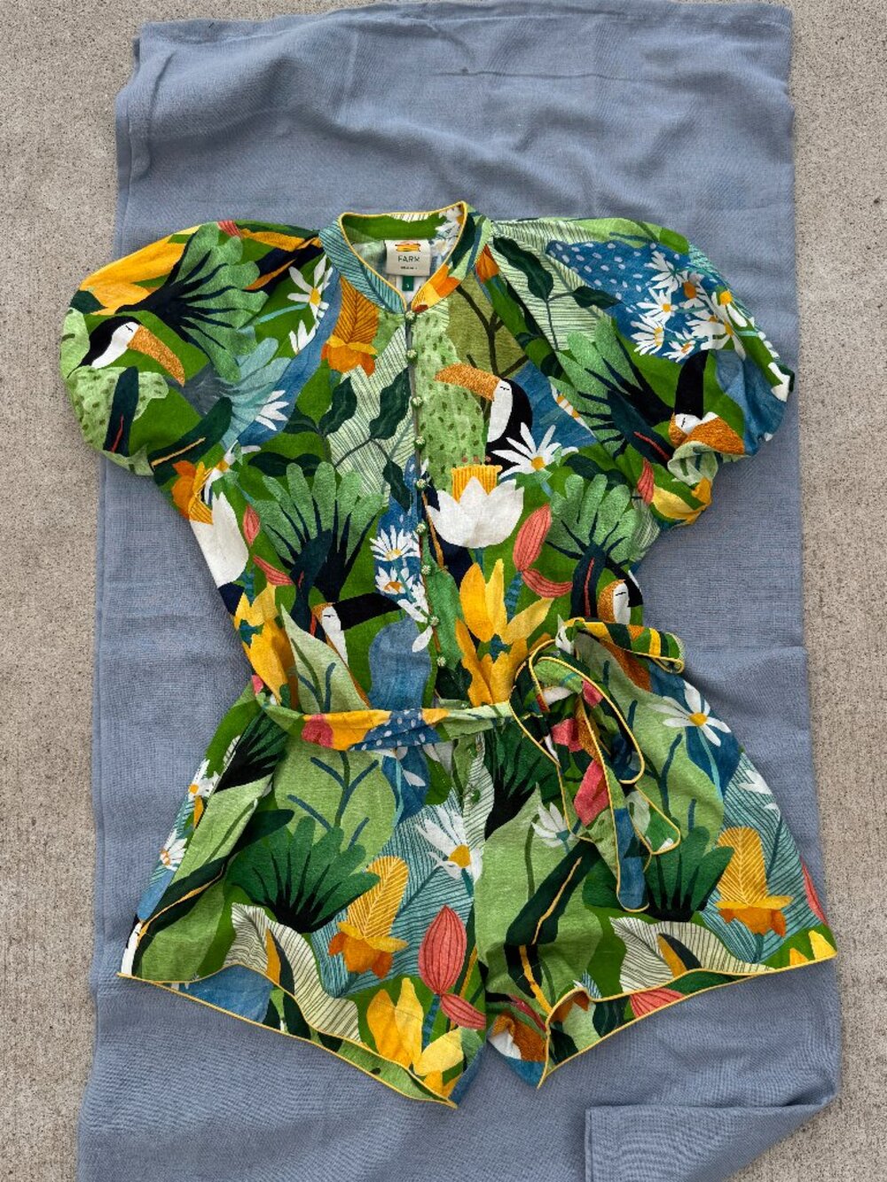 FARM Rio Vintage Toucans Tropical Belted Romper - Multicolor - Size Small